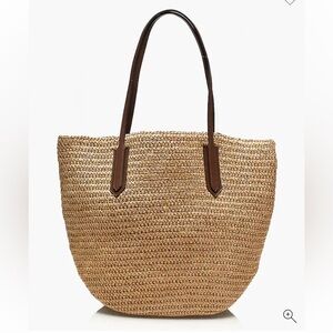 J. Crew Straw Tote with Brown Leather Handles